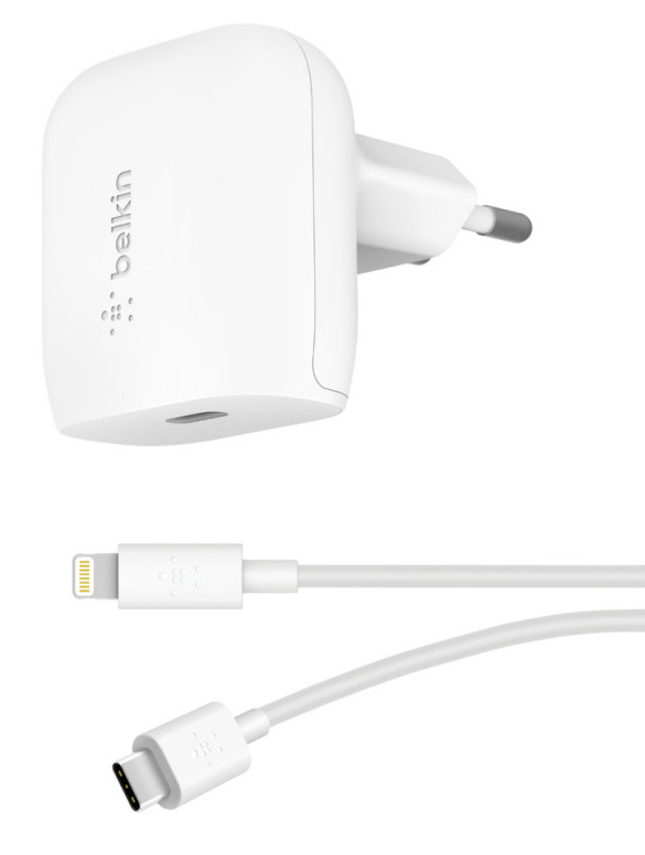 BELKIN Chargeur Secteur 25W + Câble USB-C vers Lightning (Blanc)