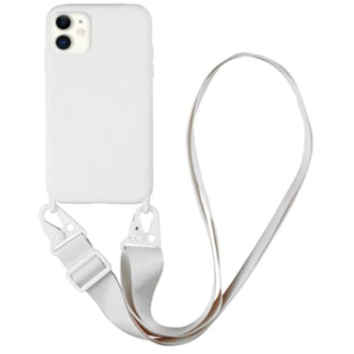 Coque Silicone avec Bandoulière Apple iPhone 11 Blanc